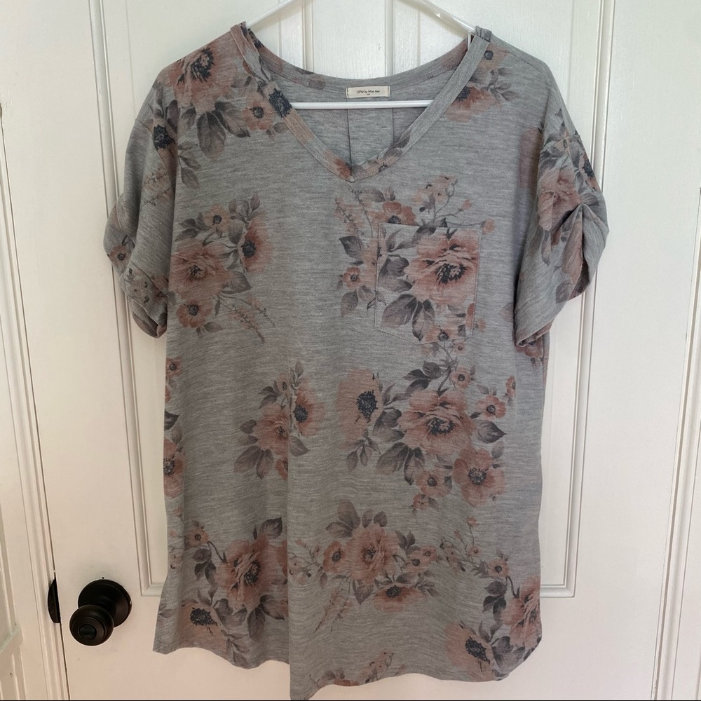 12PM by Mon Ami Gray Floral Shirt | XL